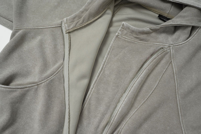 Oversized Acid Wash Zip-Up Hoodie – Deconstructed Streetwear Design