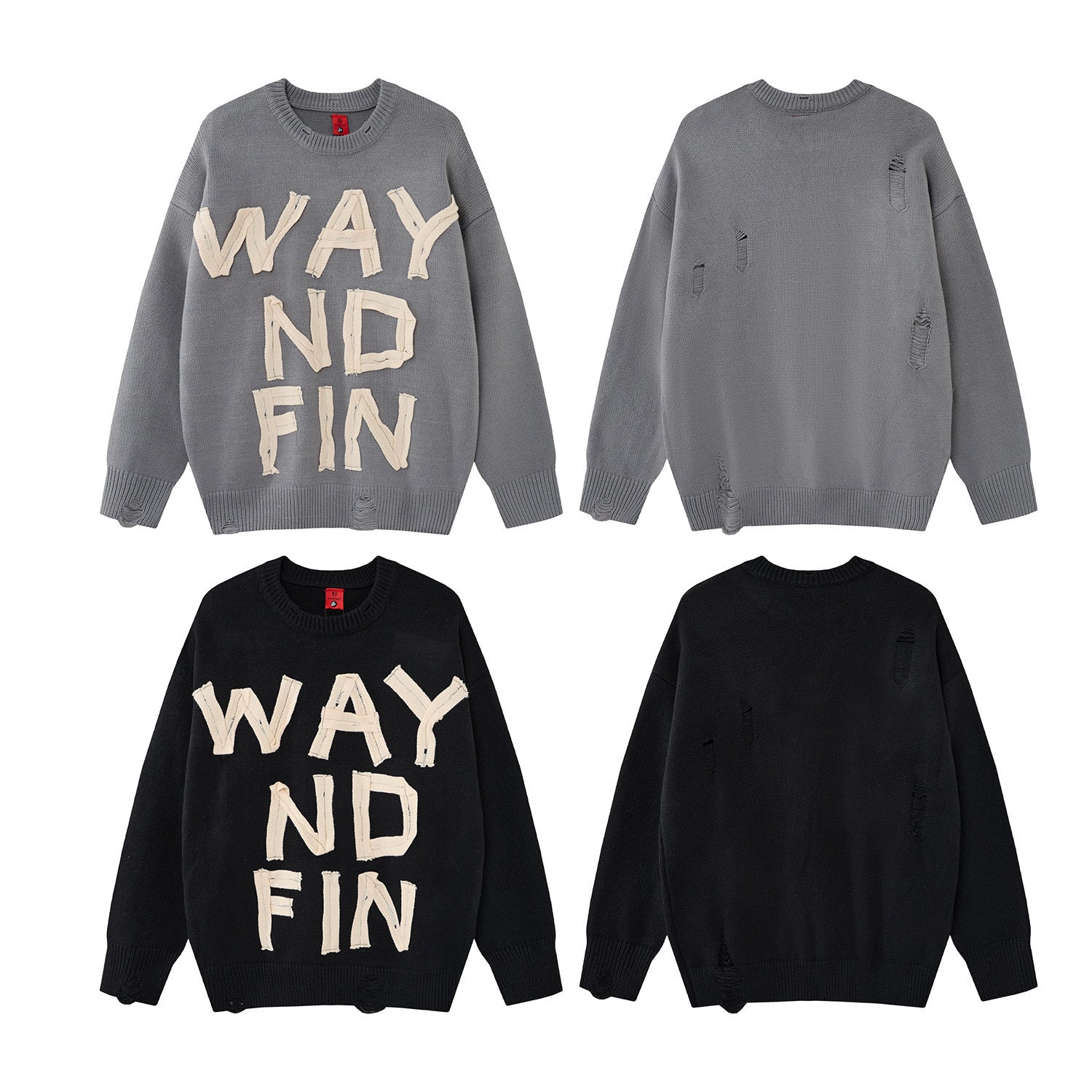 Pull col rond oversize en maille usée avec motif de lettres appliquées