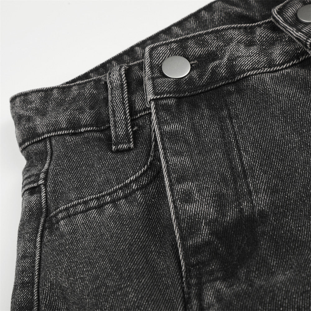 Deconstructed Cargo Denim Shorts – Multi-Pocket Punk Distressed Wide Leg