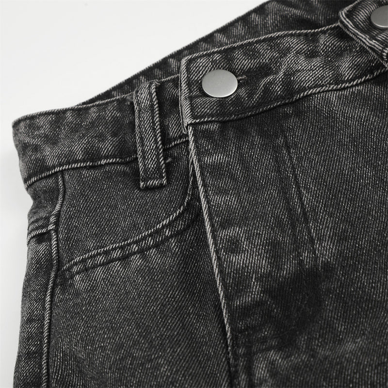Deconstructed Cargo Denim Shorts – Multi-Pocket Punk Distressed Wide Leg
