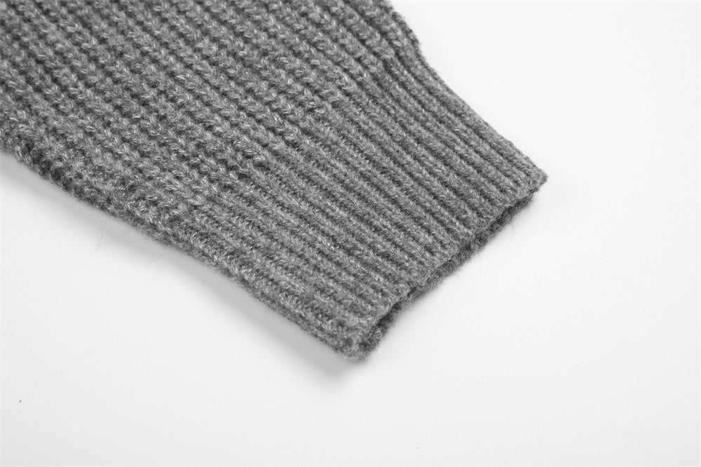 Ribbed Knit Zip-Up Cardigan Jacket – Oversized Fit with Metal Hardware Detail