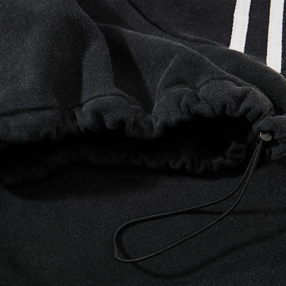 Baggy Wide-Leg Sweatpants – Black Vintage Graphic with Side Stripe Detail