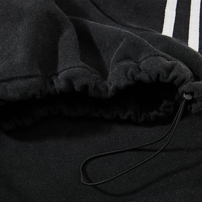 Baggy Wide-Leg Sweatpants – Black Vintage Graphic with Side Stripe Detail