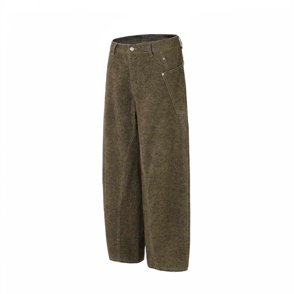 Barrel Leg Carpenter Jeans – Acid Wash Khaki Green Wide Leg Denim