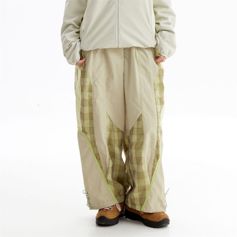 Men's Plaid Patchwork Baggy Pants – Windproof Water-Resistant Drawstring Ankle
