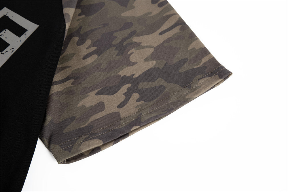 BATTLE Graphic Camo Raglan Sleeve Color Block T-Shirt