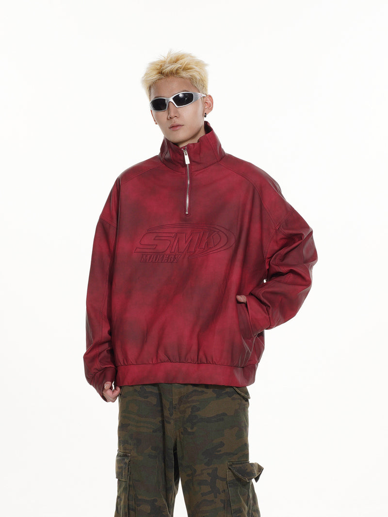 Sweat-shirt SMK à demi-zip – Col montant vintage effet délavé à l’acide