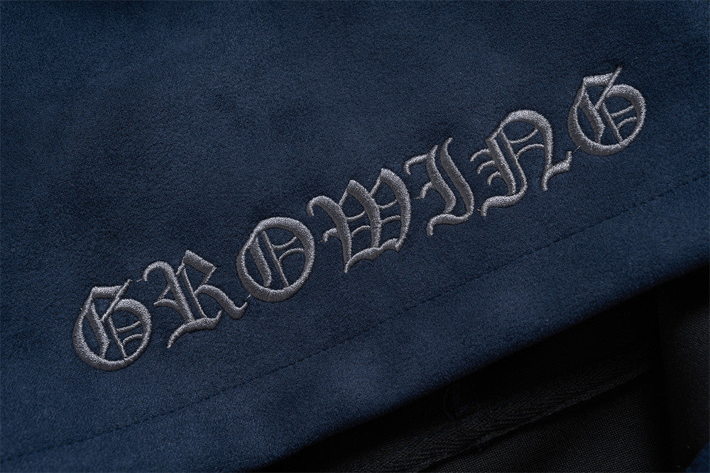 Zip-Up Hoodie with Star Sleeve Detail and Gothic Logo — Oversized Suede-Finish