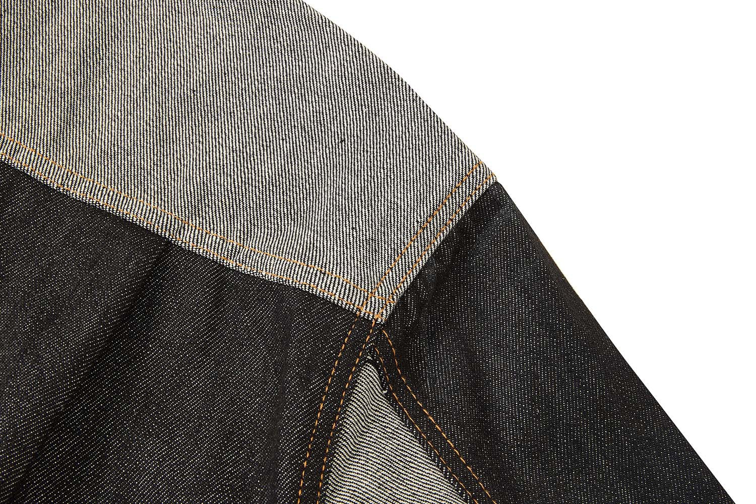 Veste en jean bicolore à empiècements contrastants – Coupe carrée