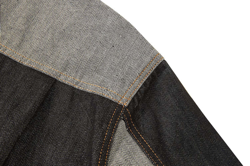 Veste en jean bicolore à empiècements contrastants – Coupe carrée
