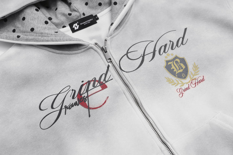 Grunge-Zip-Hoodie – Vintage-Washed-Crop-Streetwear-Zip-up mit Script
