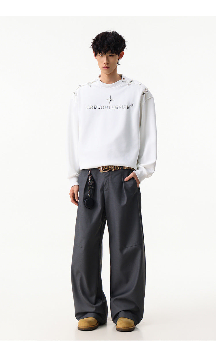 Sweat-shirt punk streetwear à col rond avec anneaux métalliques sur les épaules