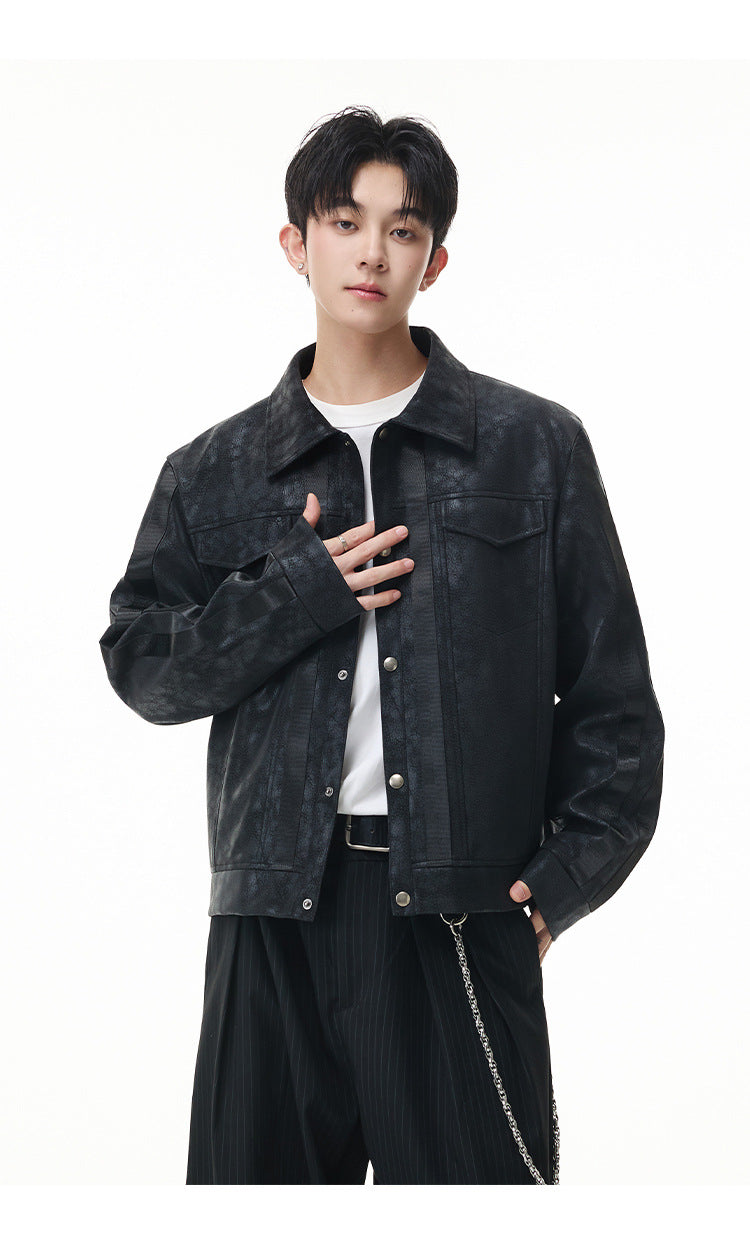 Veste trucker noire en similicuir PU – Style punk streetwear et moto
