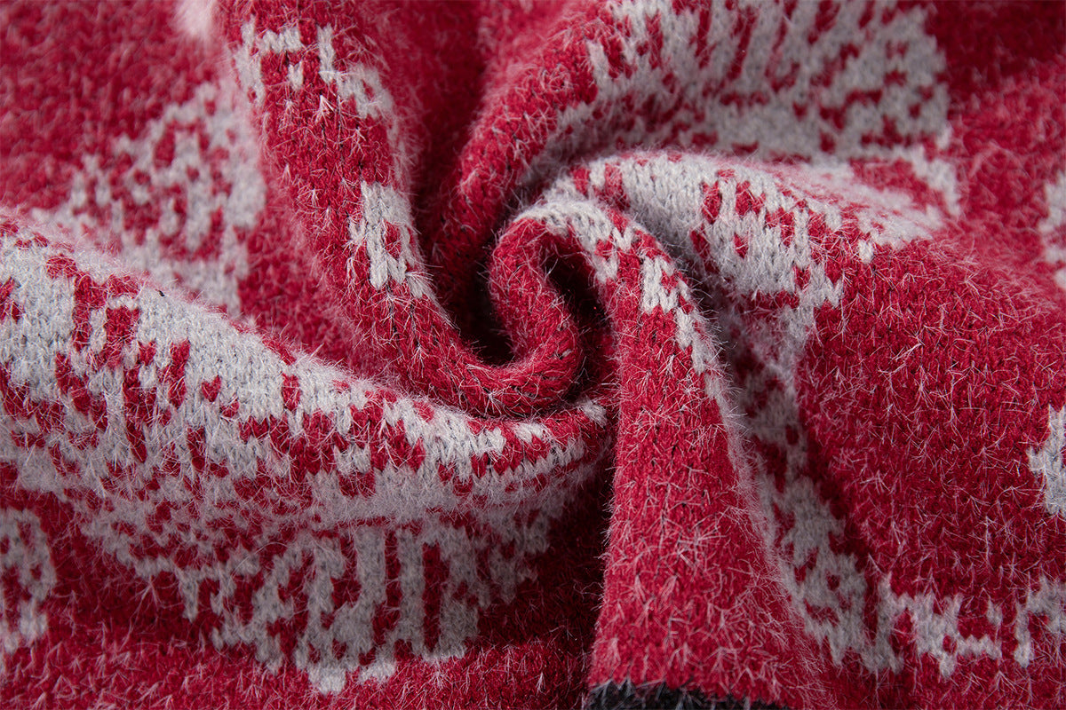 Paisley Fair Isle Knit Zip-Up Hoodie with Faux Fur Trim