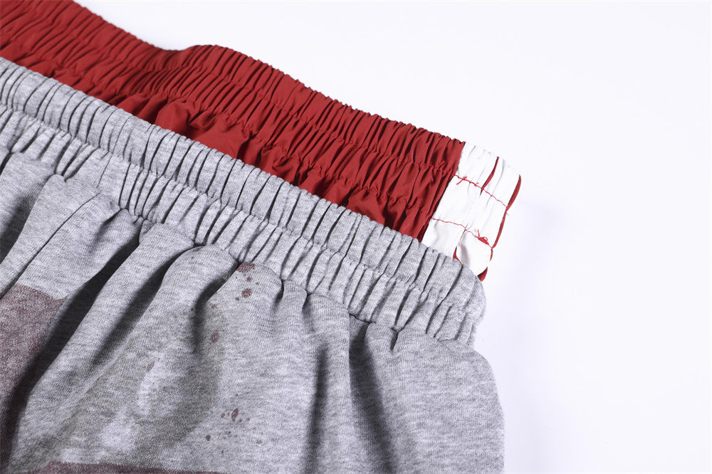 Men's Cross Graphic Colorblock Sweat Shorts – Faux Double-Waist Streetwear