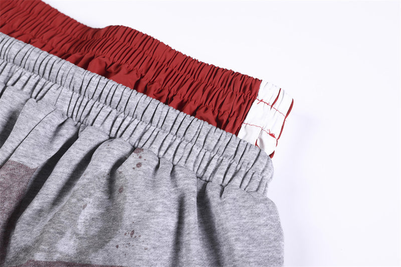 Men's Cross Graphic Colorblock Sweat Shorts – Faux Double-Waist Streetwear