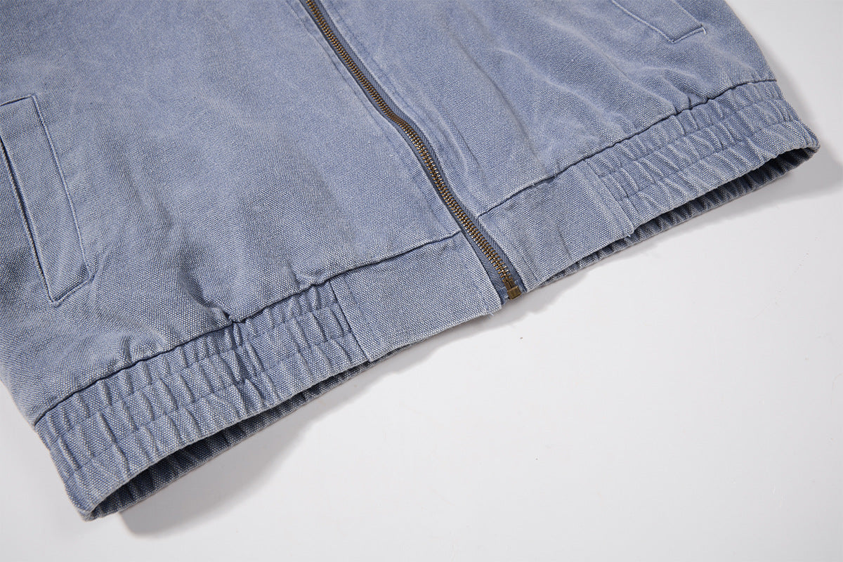 Chaqueta de lona lavada workwear con cuello de pana – Estilo barn de corte cuadrado