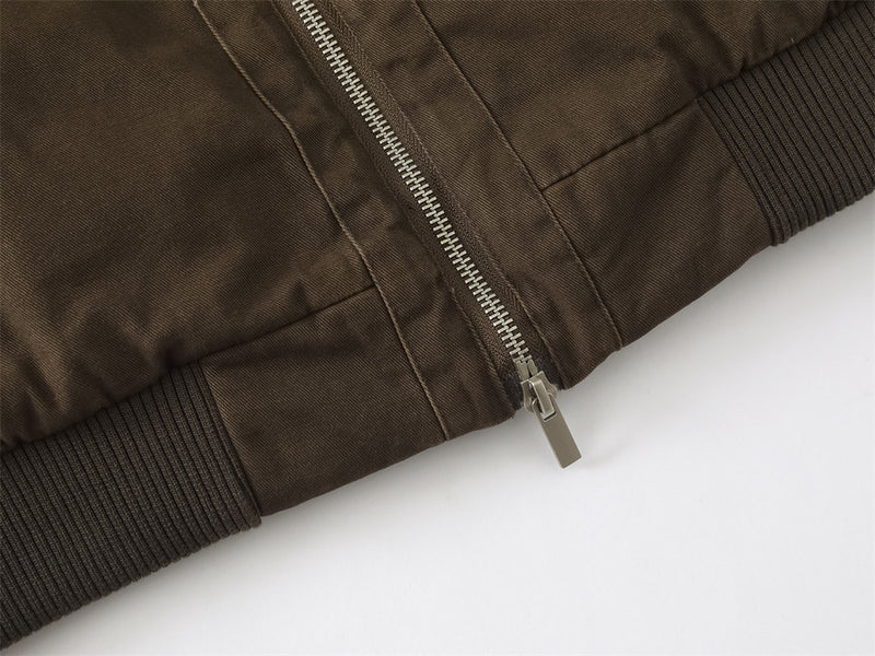 Veste bomber marron matelassée – Manteau homme zippé à col montant, style workwear