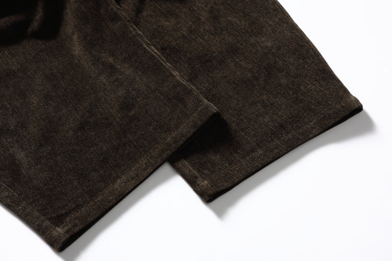 Men's Wide-Leg Pleated Trousers – Barrel Fit Corduroy-Texture Pants