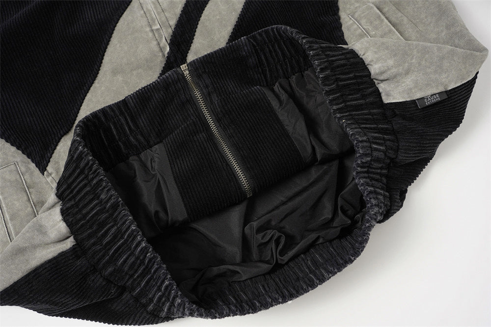 Chaqueta Bomber Oversized de Pana Color Block – Patchwork con Cremallera para Hombre