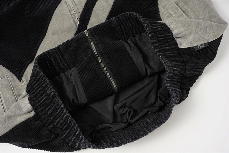 Chaqueta Bomber Oversized de Pana Color Block – Patchwork con Cremallera para Hombre
