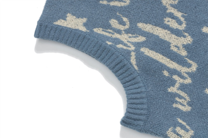 Pull col V homme en maille jacquard cartoon – Gilet oversize sans manches