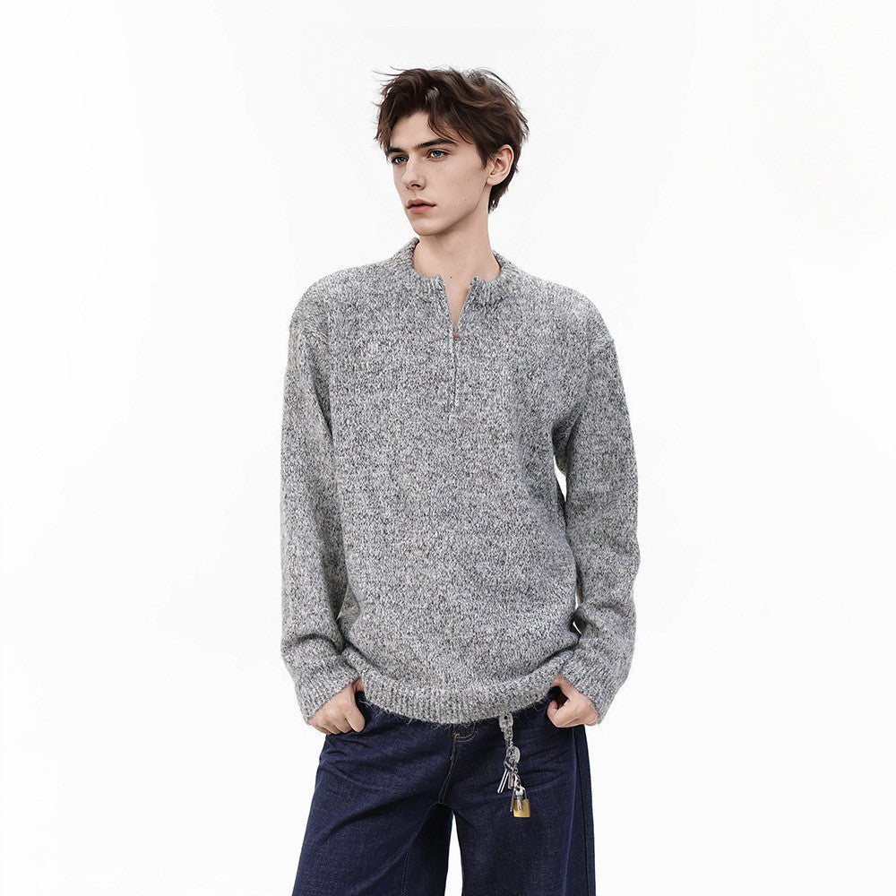 Pull homme demi-zip – Maille chinée et coupe décontractée