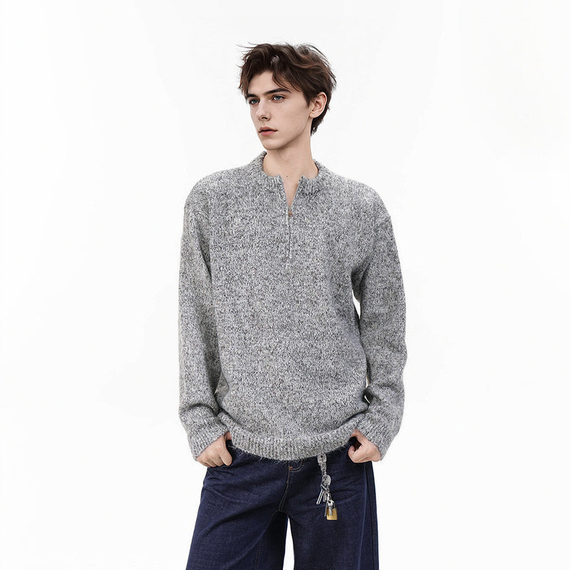 Pull homme demi-zip – Maille chinée et coupe décontractée