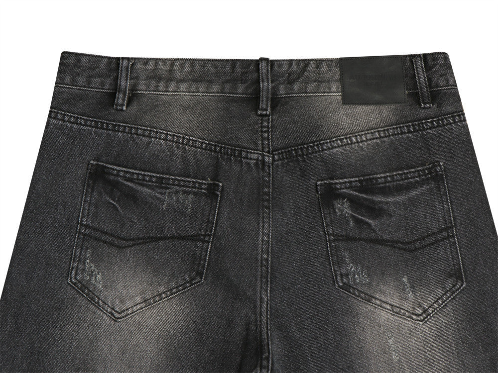 Vaqueros flare negros lavados para hombre – Denim de pierna ancha desgastado con detalle de bigotes