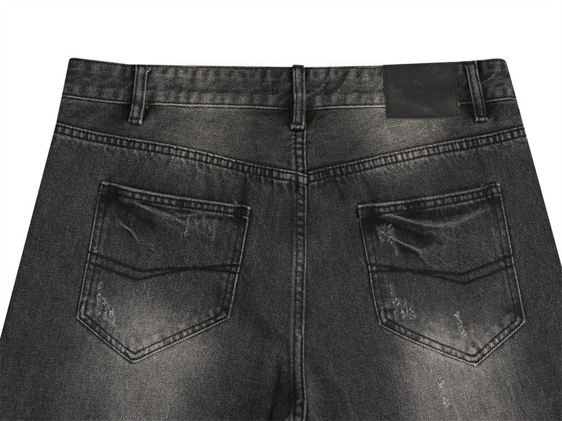 Vaqueros flare negros lavados para hombre – Denim de pierna ancha desgastado con detalle de bigotes
