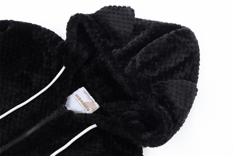 Sudadera con Capucha de Felpa Sherpa con Cremallera – Bordado de Letras Extragrande y Bajo con Cordón