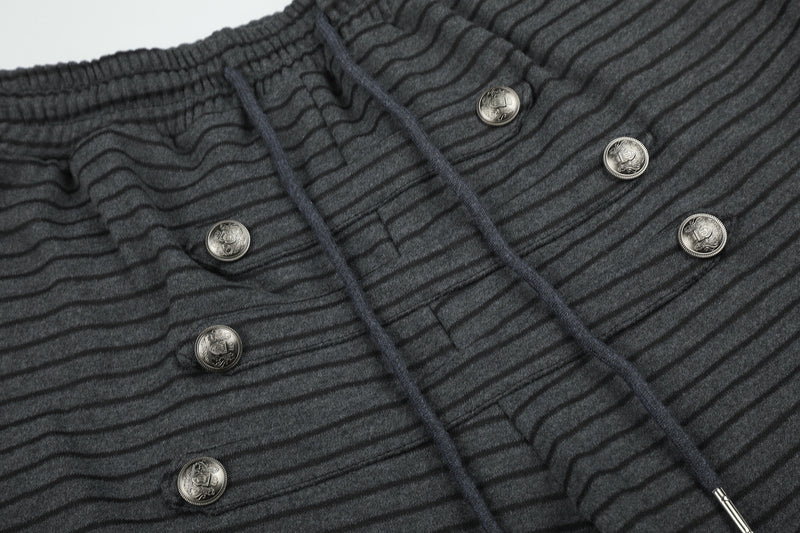 Wide-Leg Striped Sweatpants with Double-Button Detail & Drawstring Waist