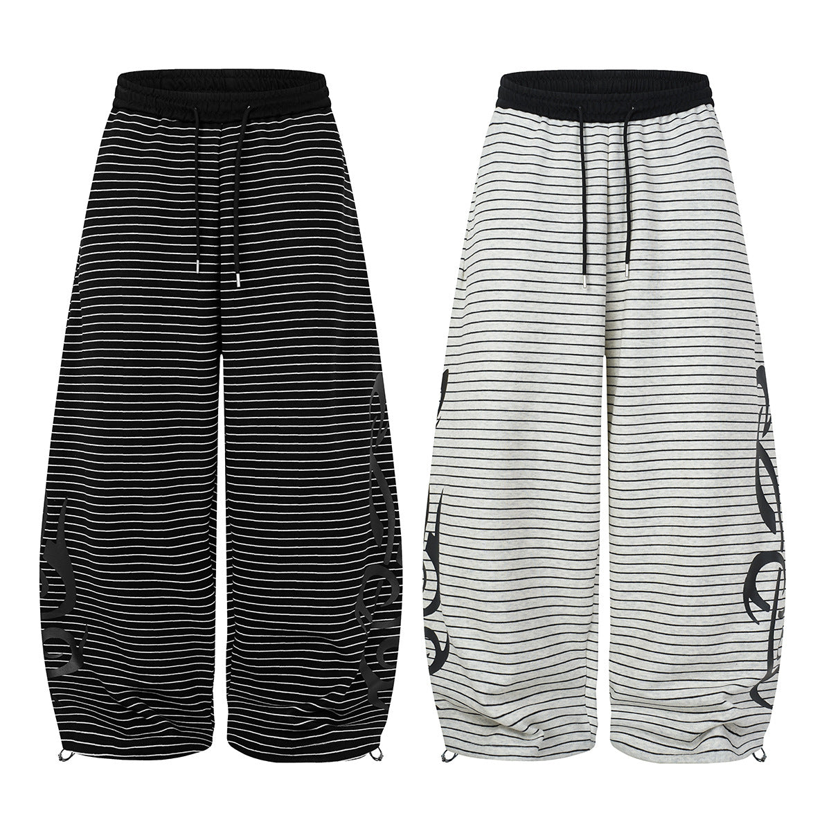 Striped Wide-Leg Sweatpants with Gothic Graphic Print