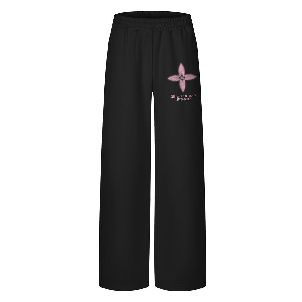 Men's Wide-Leg Sweatpants with Four-Petal Floral Graphic Print