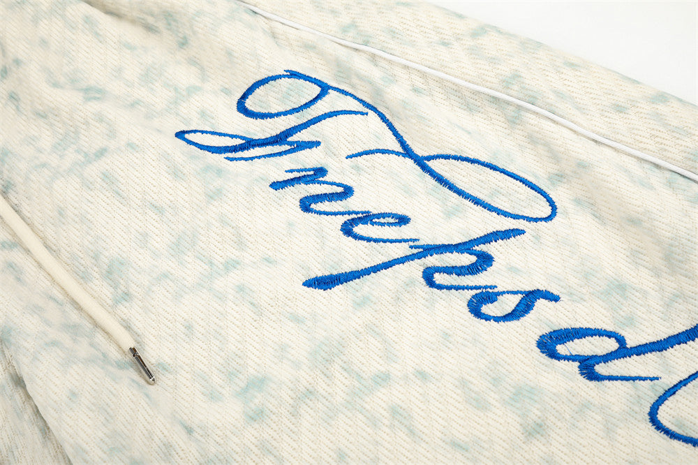 RRR Script Embroidered Acid Wash Wide-Leg Sweatpants