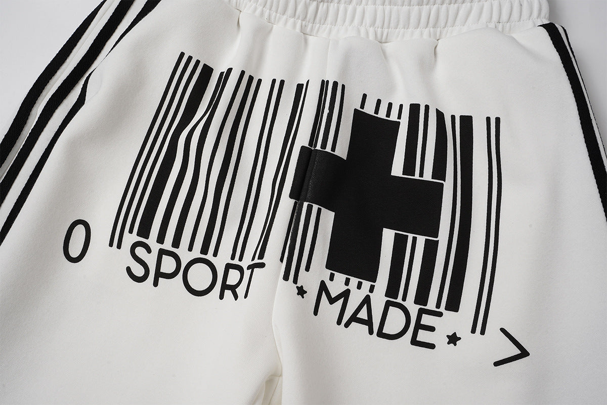 Wide-Leg Sweatpants with Barcode Cross Print & Double Waistband