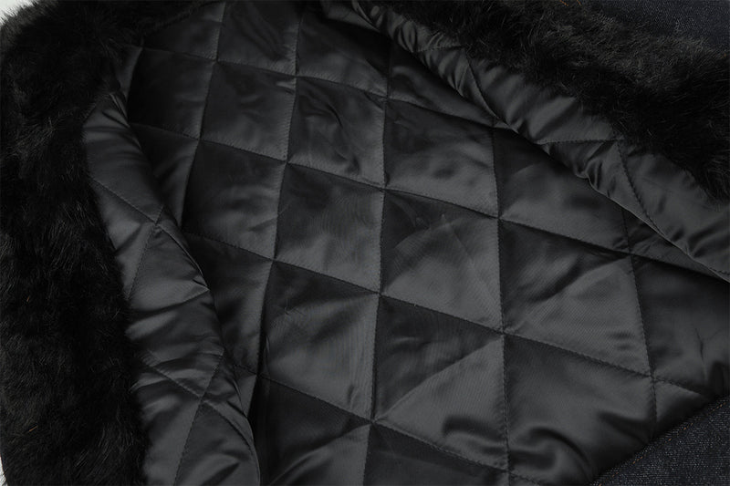 Dark Indigo Denim Jacket with Faux Fur Collar & Fleece Lining