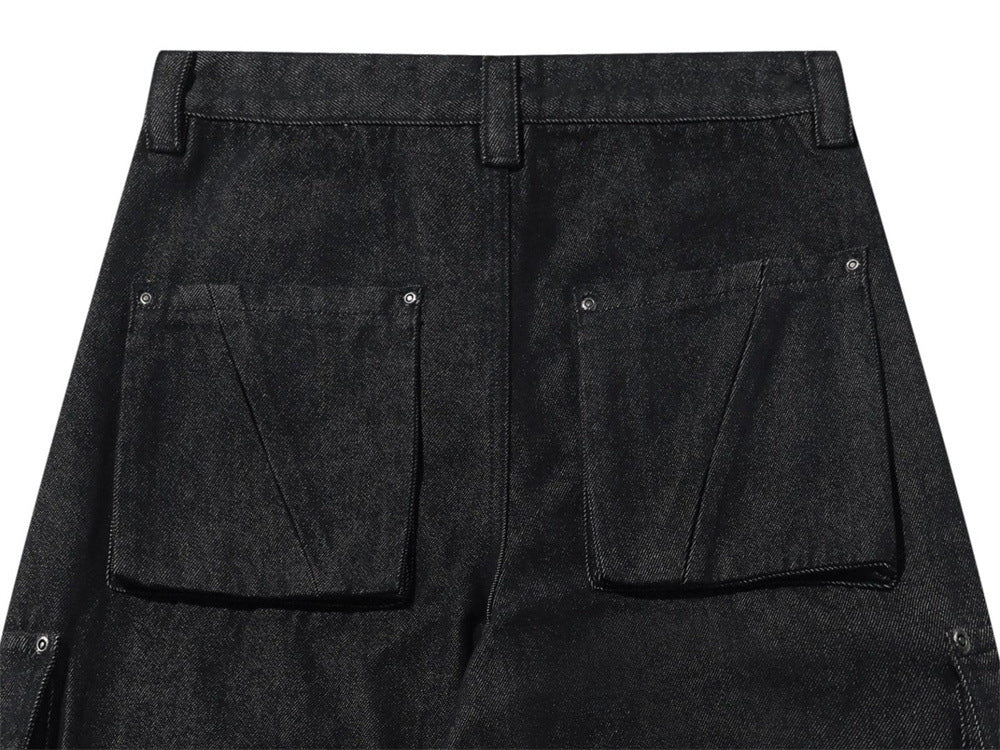 Black Baggy Cargo Jeans Men – Wide-Leg Denim with Large Utility Pockets
