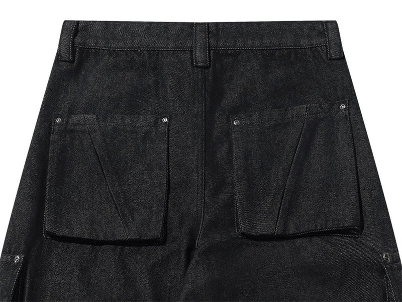 Black Baggy Cargo Jeans Men – Wide-Leg Denim with Large Utility Pockets