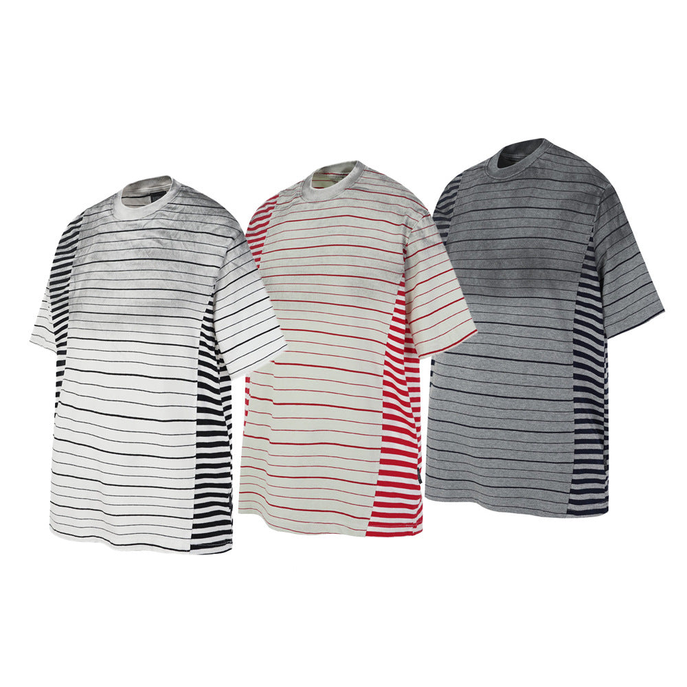 Distressed Stripe Patchwork Oversized T-Shirt | Washed Irregular Spliced Streetw