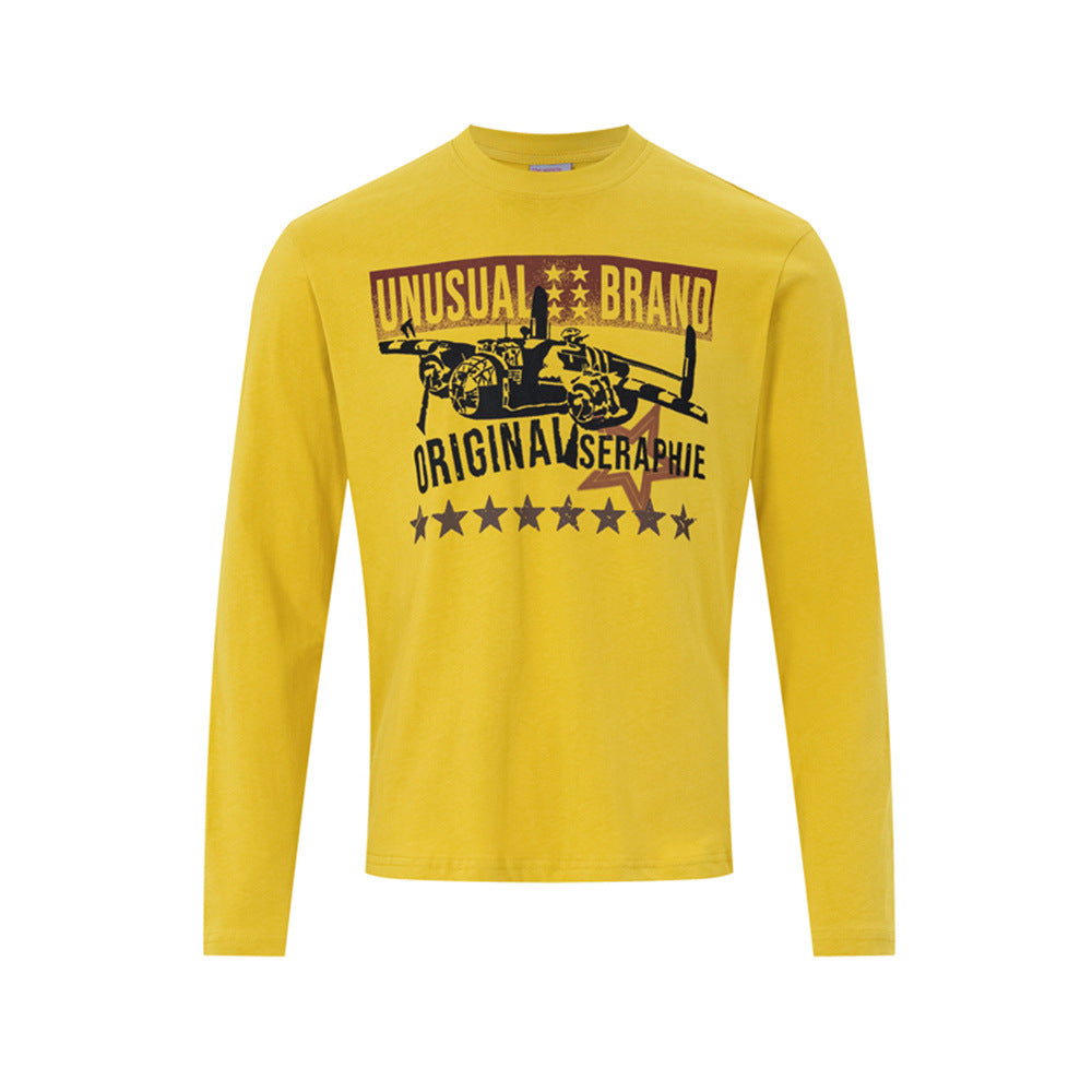 Men's Long-Sleeve Graphic T-Shirt with Fighter Jet Print – Relaxed Crew Neck