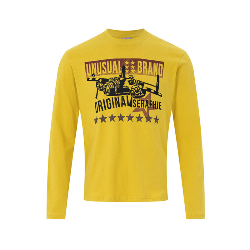 Men's Long-Sleeve Graphic T-Shirt with Fighter Jet Print – Relaxed Crew Neck
