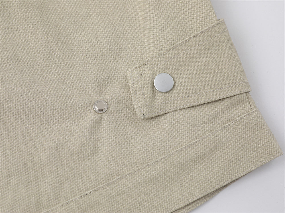 Herrenjacke im dekonstruierten Workwear-Stil – mit Reißverschluss, PU-Lederkragen und entspannter Passform
