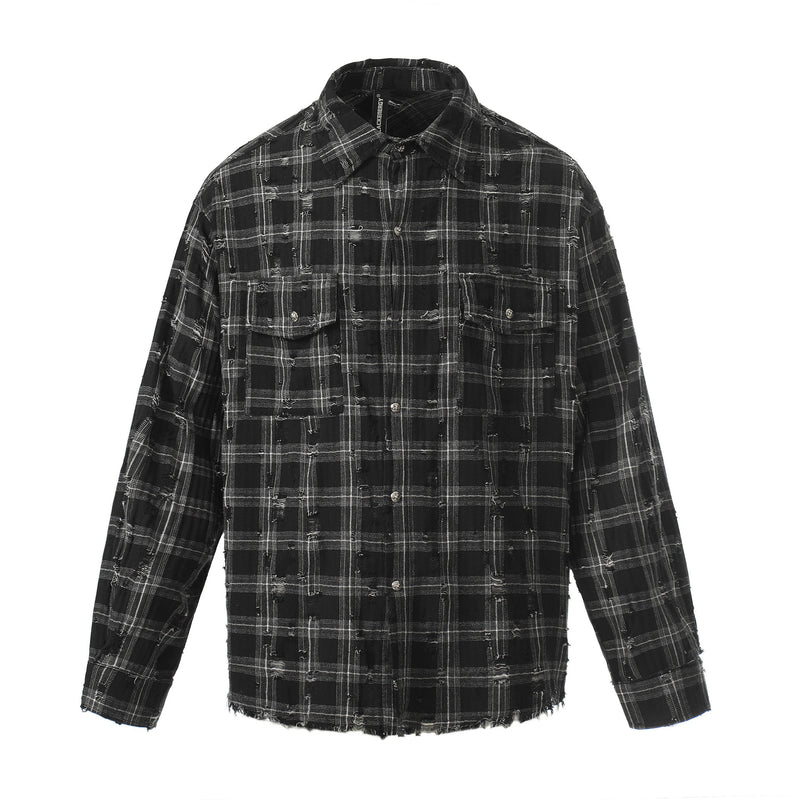 Surchemise en flanelle à carreaux délavée et usée – Veste-chemise vintage à manches longues
