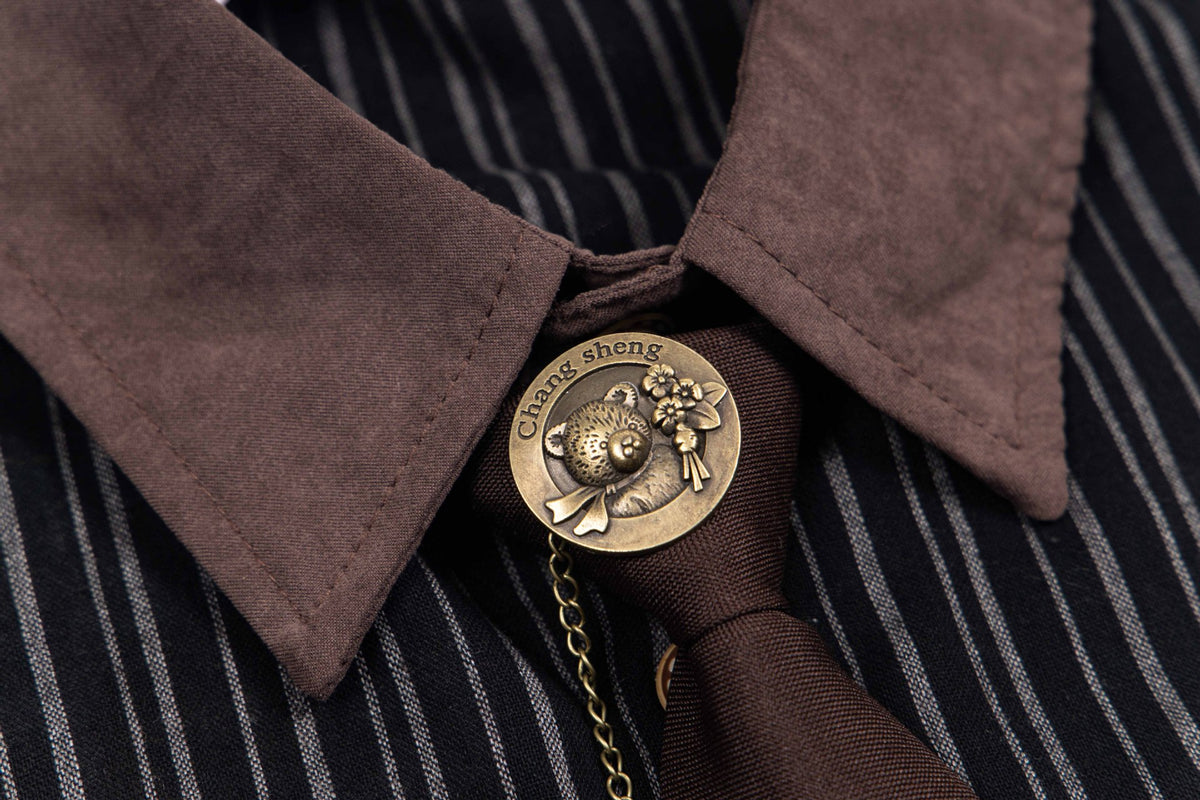 Camisa de vestir de manga corta – Estampado celestial de galaxia, raya diplomática con mini corbata incorporada