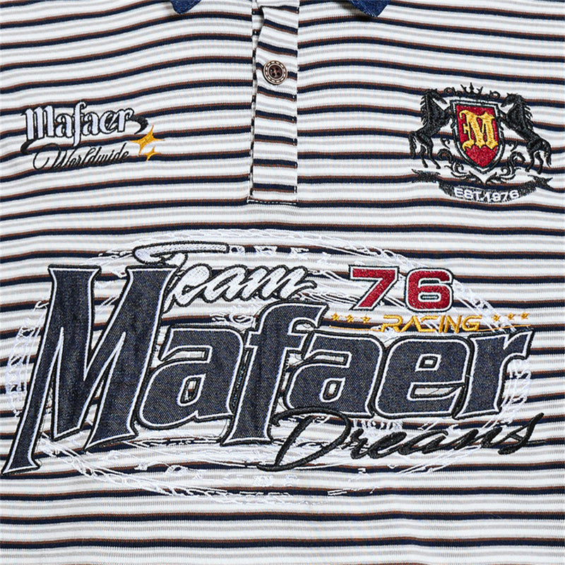 American Vintage Striped Polo Shirt – Mafaer Racing Embroidered Short Sleeve
