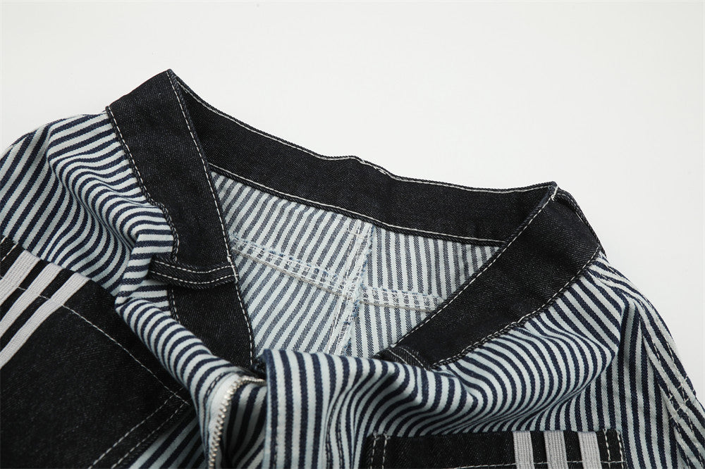 Striped Wide-Leg Barrel Jeans with Contrast Denim Pockets