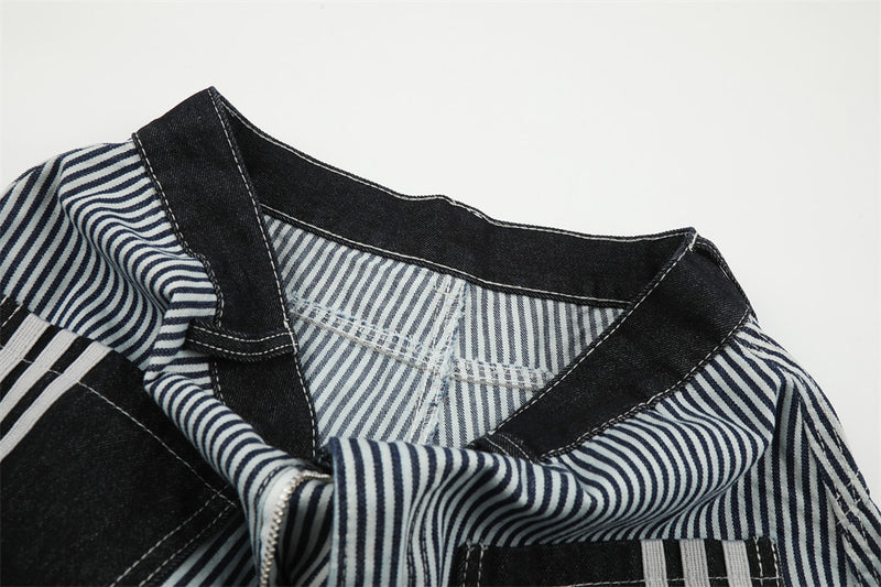 Striped Wide-Leg Barrel Jeans with Contrast Denim Pockets