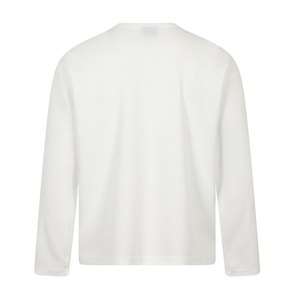 Gothic Cross Graphic Waffle Knit Henley Long Sleeve Shirt – Oversized Fit