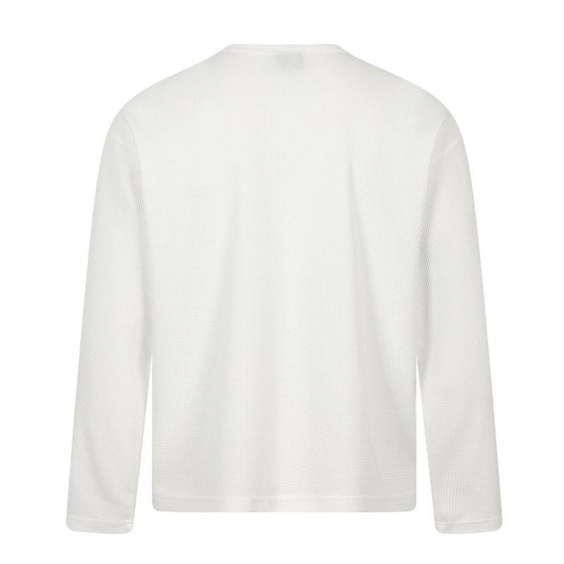 Gothic Cross Graphic Waffle Knit Henley Long Sleeve Shirt – Oversized Fit